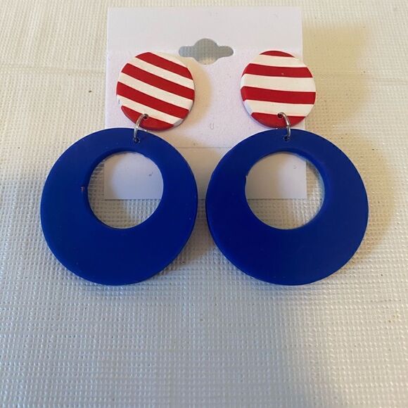 Cute, Lightweight Polymer Clay Hoops in Red, White & Blue. - Picture 5 of 6